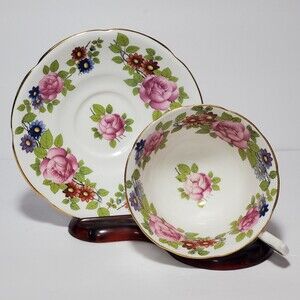 Collingwoods Teacup and Saucer Pink Flowers Vintage